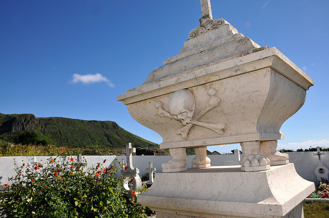 Grave of a pirate in Mosteiros, Southwest coast, Island of Flores, Azores, Portugal