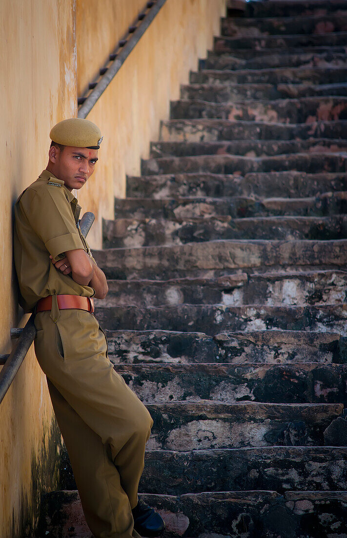 Alex, Adams, Outdoors, Day, Portrait, Looking At Camera, Full Length, Standing, Military Uniform, Young Men, One Person, Building Exterior, Architecture, Travel Destinations, Traditional Culture, Travel, Service, Solitude, Tranquility, India, Uttar Prades