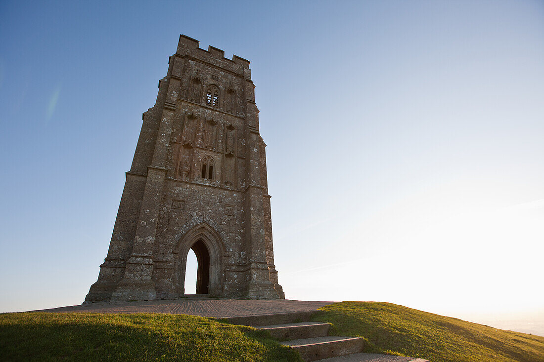 Paul, Quayle, nobody, Outdoors, Day, Low Angle View, Copy Space, Sunlight, Building Exterior, Architecture, Arch, Clear Sky, Tower, Place Of Interest, Local Landmark, Glastonbury, Somerset, England, UK, Steps, Majestic, Gate, British Culture, Nobody, Open