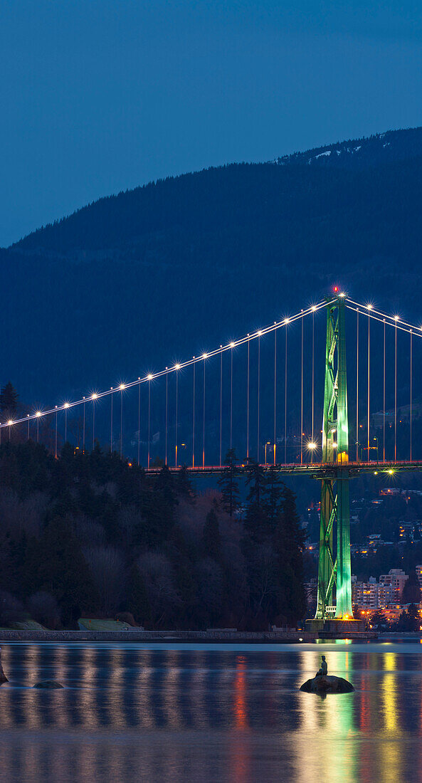 Lions Gate Bridge At Night, Vancouver, British Columbia, Canada