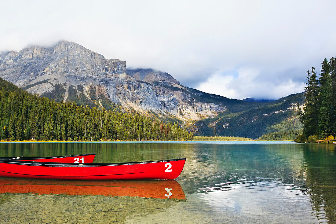 Emerald Lake And Mount Burgess, Yoho National Park, British Columbia, Canada.