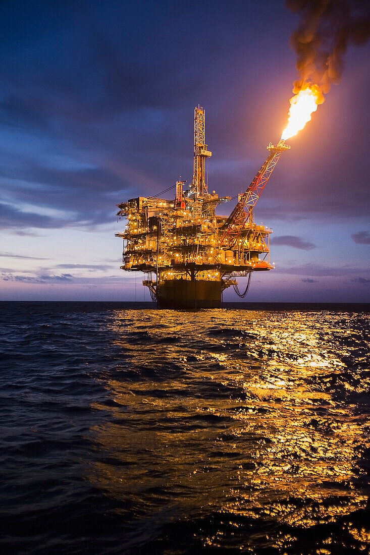 Flame coming off perdido oil rig in gulf of mexico, Corpus christi texas usa