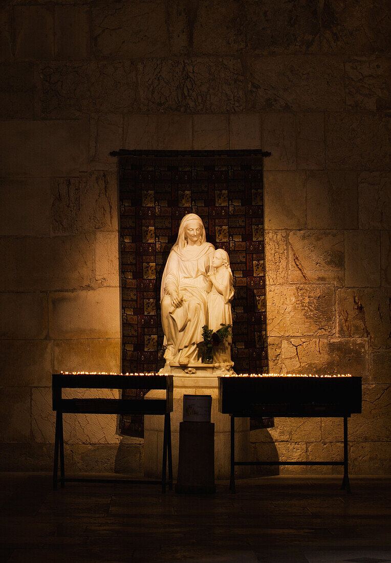 Statue of St Anne and young Virgin Mary in St Anne's Church, Jerusalem, Israel