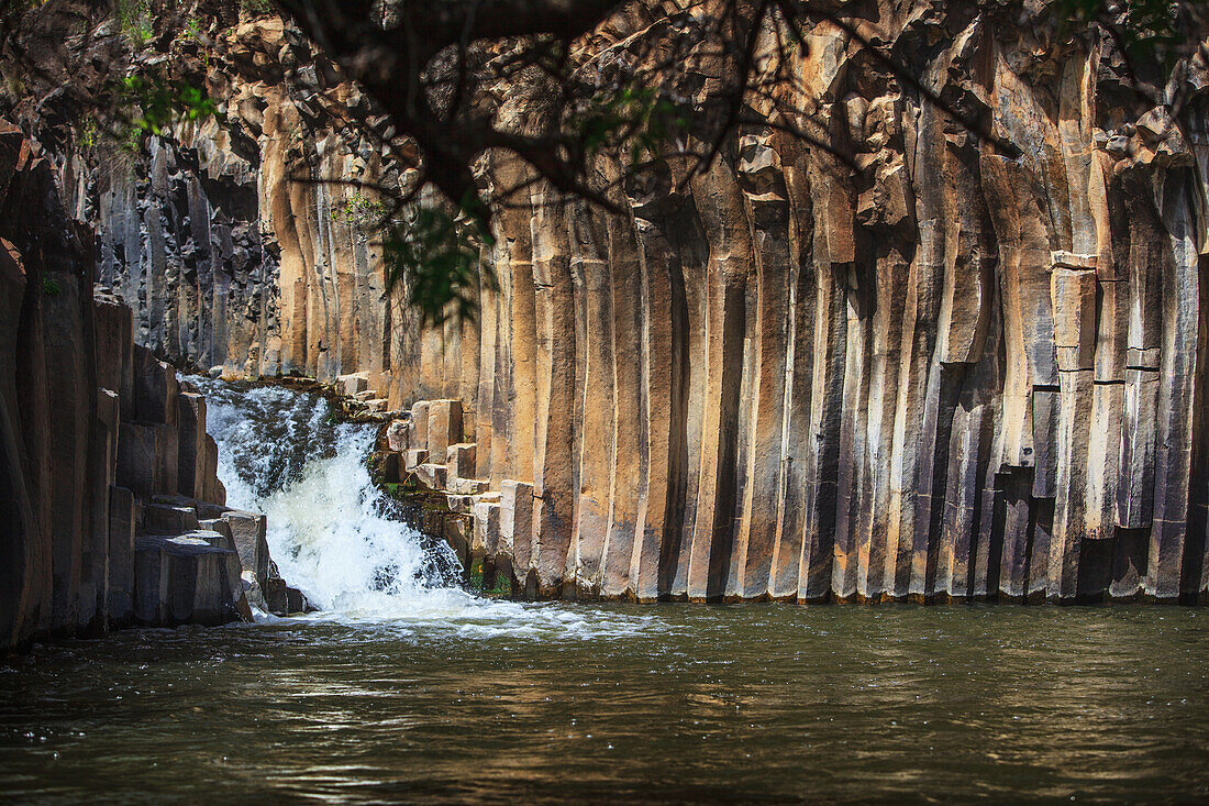 Tranquil scene of columnar basalt, Yehudiya Nature Reserve, Israel