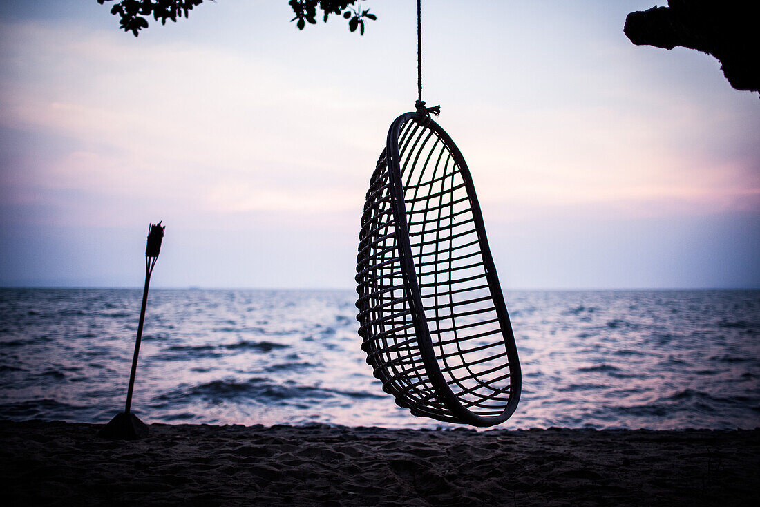 Hanging Chair on Beach at Sunset, Cambodia