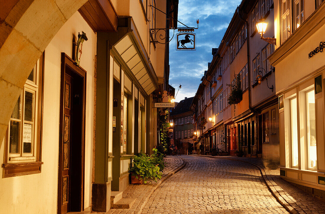 Kraemerbruecke at night, Erfurt, Thuringia, Germany