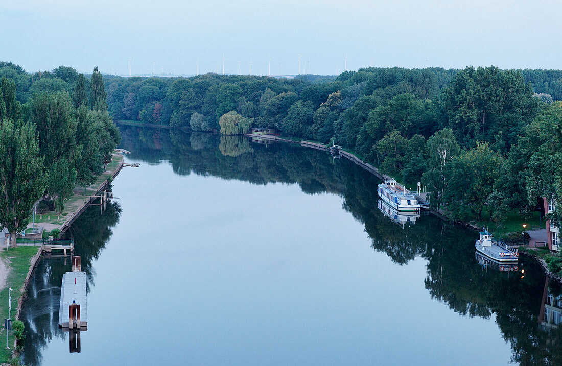 View across the river Saale, Bernburg, Saxony-Anhalt, Germany
