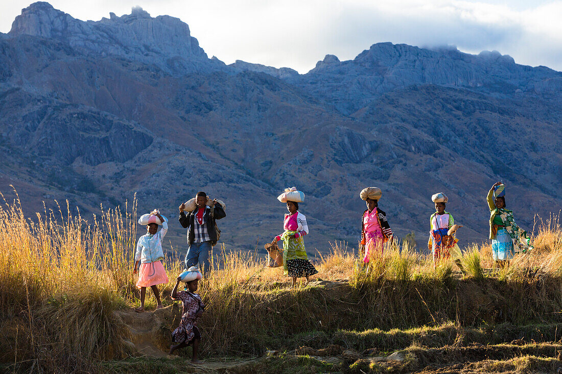 Malagasy people in the Tsaranoro Valley, highlands, South Madagascar, Africa