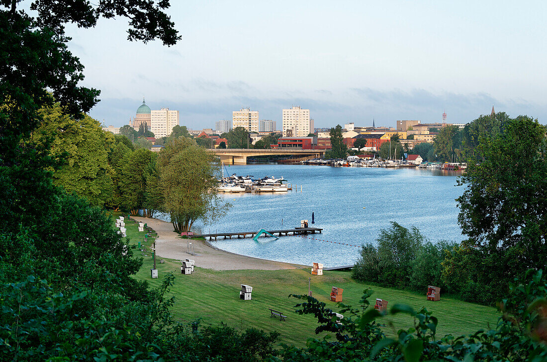 Outdoor swimming area in Babelsberg Park, Havel, Potsdam, Brandenburg, Germany