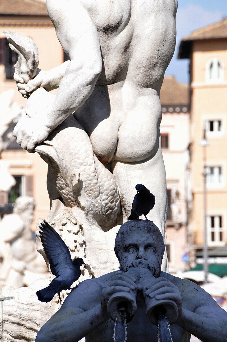 Piazza Navona with fountain sculpture, Fontana del Moro, Rome, Italy