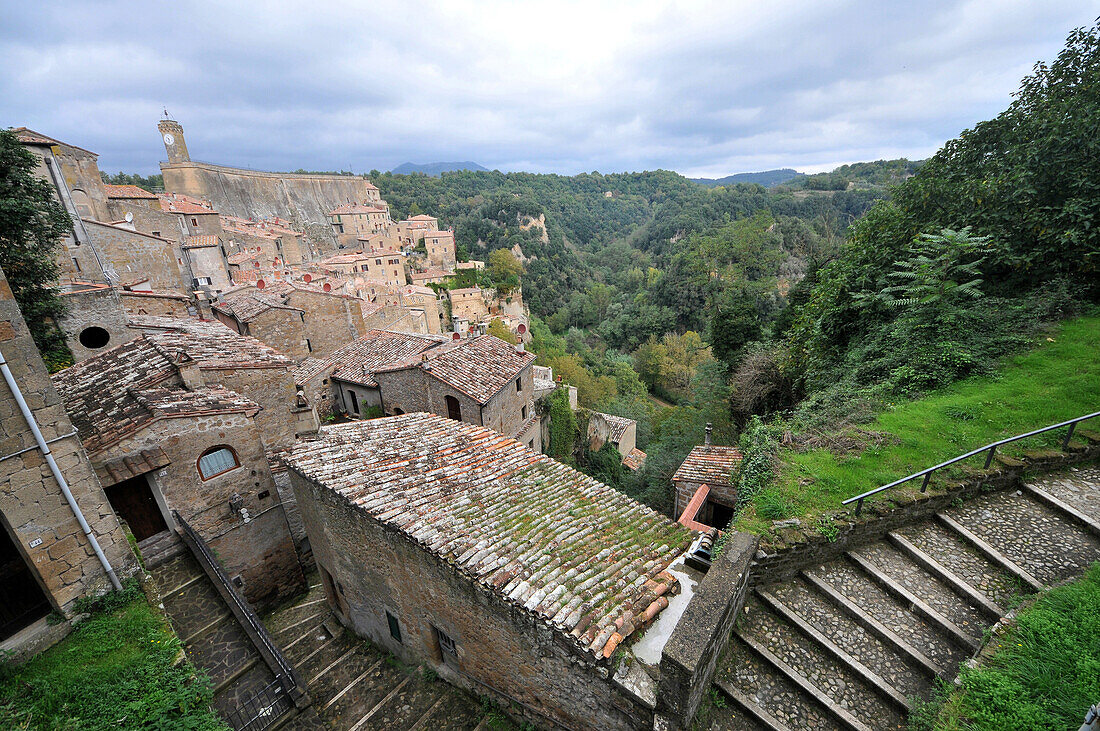 View over Sorano, Grosseto, South Tuscany, Tuscany, Italy