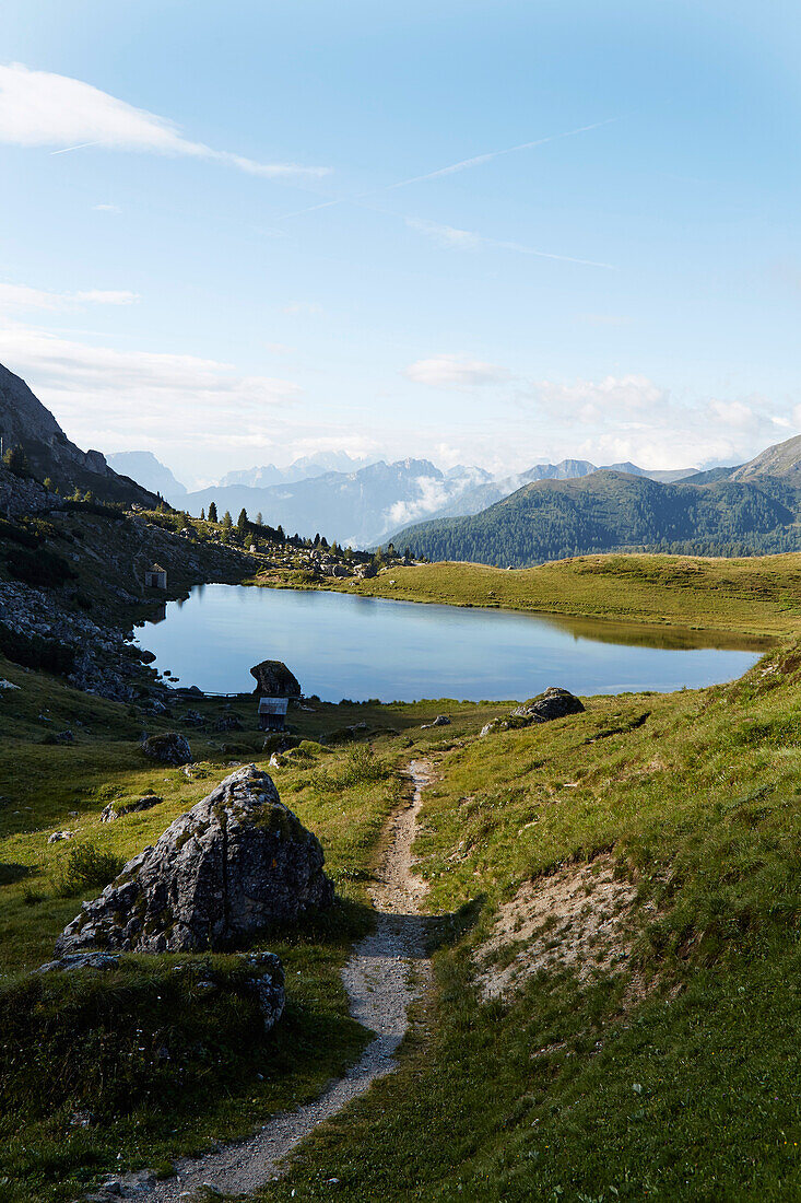 Landscape at Lake Valparola, Alta Badia, Dolomites, South Tyrol, Italy