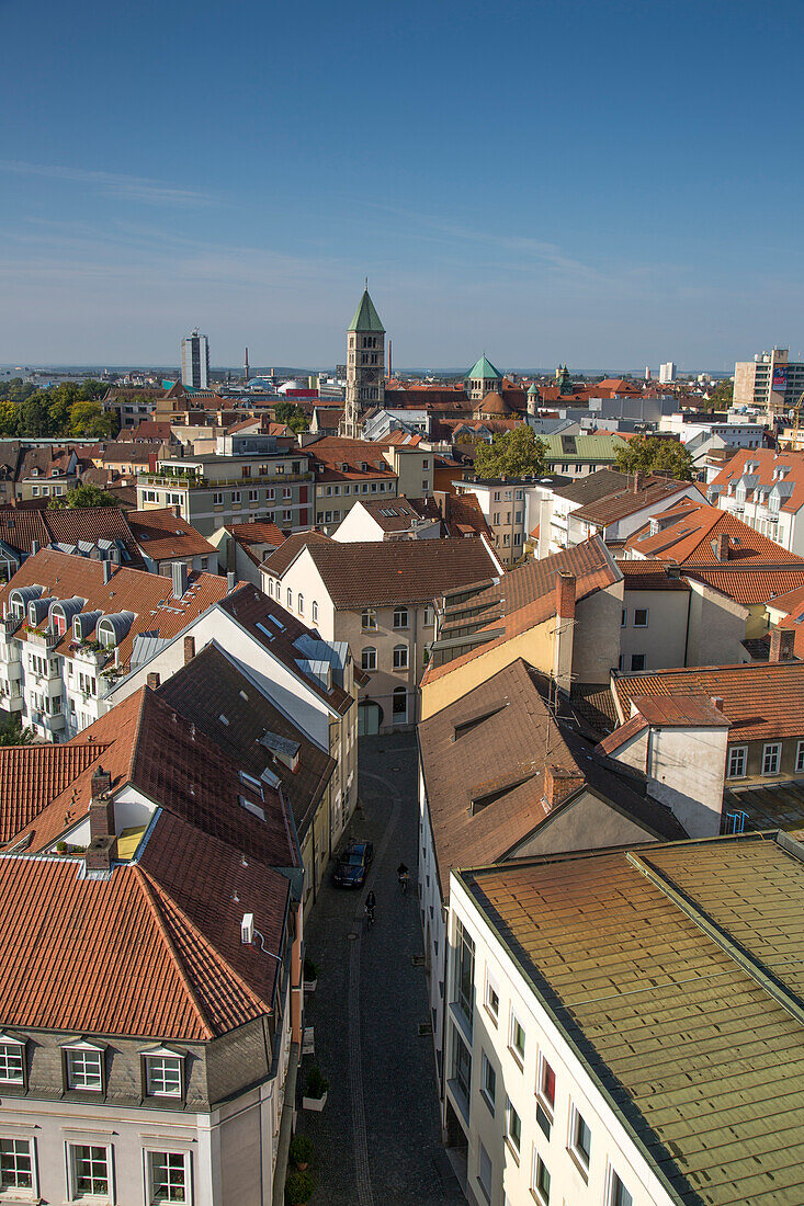 City view from Schrotturm tower, Schweinfurt, Franconia, Bavaria, Germany