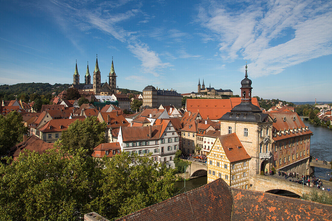 City view from the tower of Schloss Geyerswoerth castle, Bamberg, Franconia, Bavaria, Germany