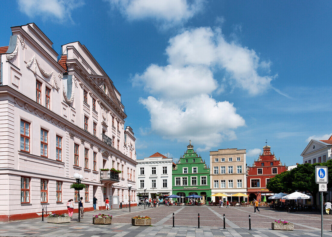 Market square with town hall, Guestrow, Mecklenburg-Western Pomerania, Germany