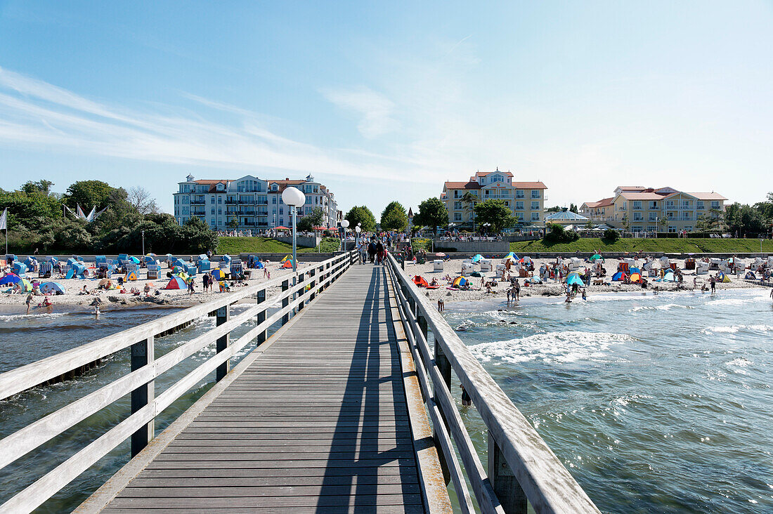 Pier at the seaside resort of Kuehlungsborn at the Baltic Sea, Mecklenburg-Western Pomerania, Germany