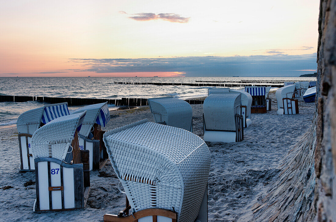 Baltic sea beach in the seaside resort of Nienhagen at sunrise, Mecklenburg-Western Pomerania, Germany