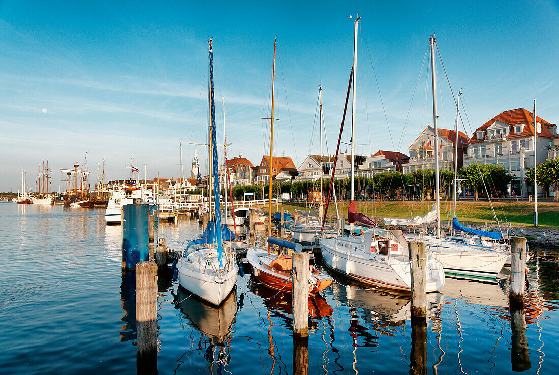 Port in Travemuende in the morning, Luebeck, Schleswig-Holstein, Germany