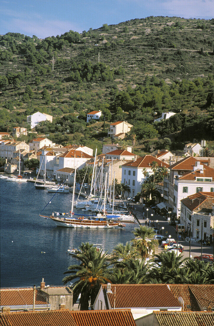 Private yachts in Vis harbor Vis Island Croatia