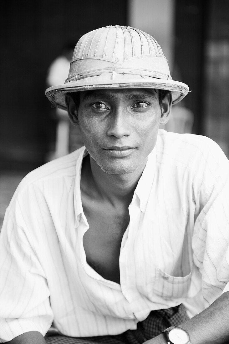 'Burma, Man With Ghurkha Hat; Rangoon'