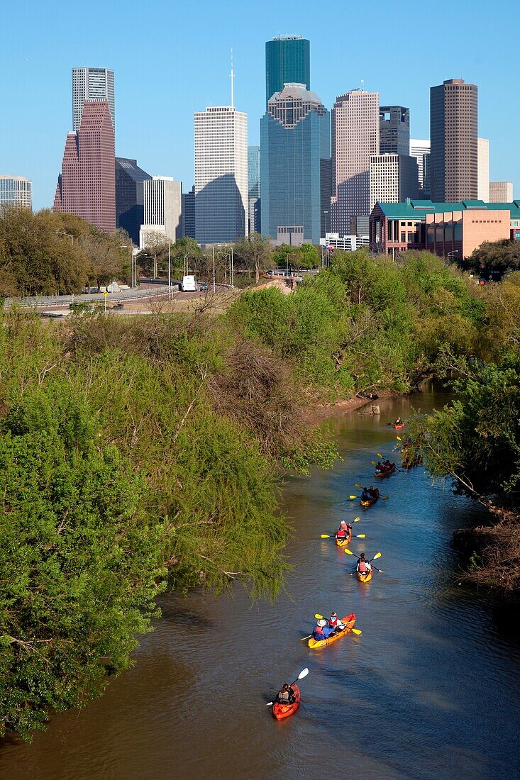 Kayaking on the Buffalo Bayou near Downtown Houston