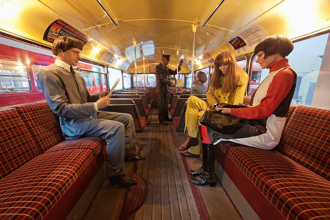 UK, England, London, Covent Garden, London Transport Museum, Interior view of 1960's London Double Decker Bus