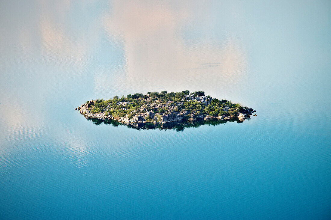 Tiny island in the lake near Murici, Lake Skadar National Park, Montenegro, Western Balkan, Europe