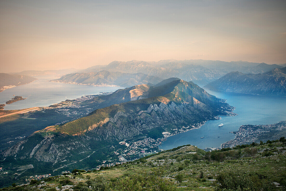 panoramic view of Kotor and the bay of Kotor, Adriatic coastline, Montenegro, Western Balkan, Europe, UNESCO