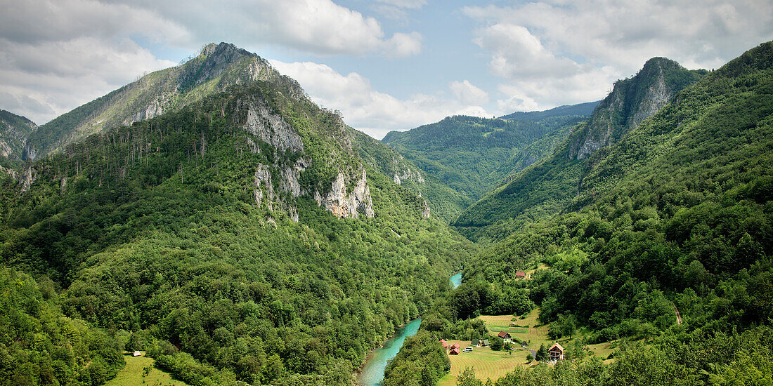 View from Tara River bridge to the surrounding mountains and valley, Montenegro, Western Balkan, Europe