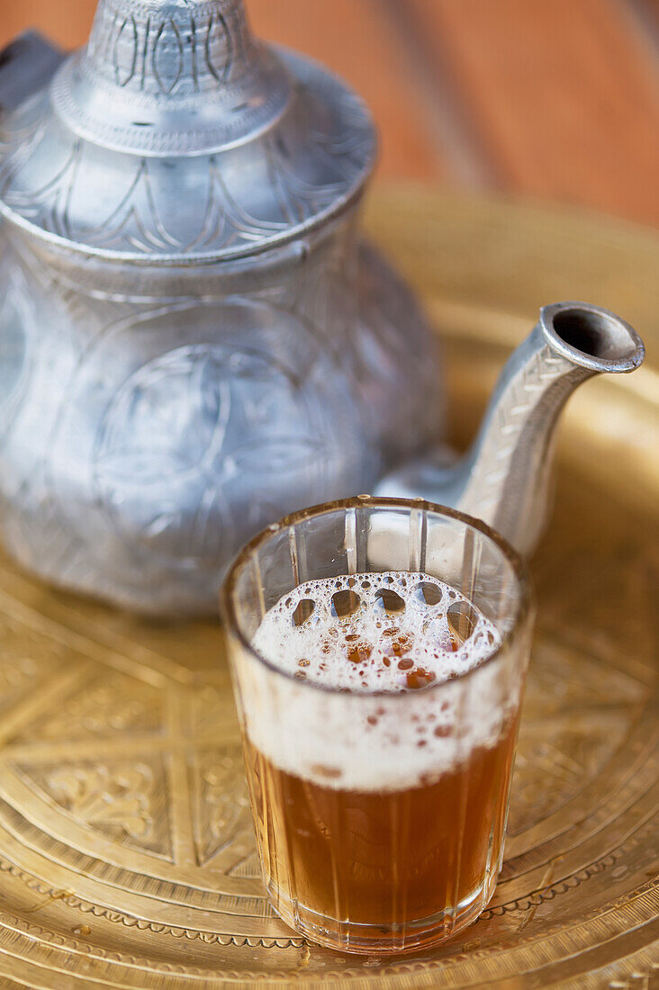 Moroccan mint tea with pot, Dar Ahlam Hotel, Skoura, Morocco