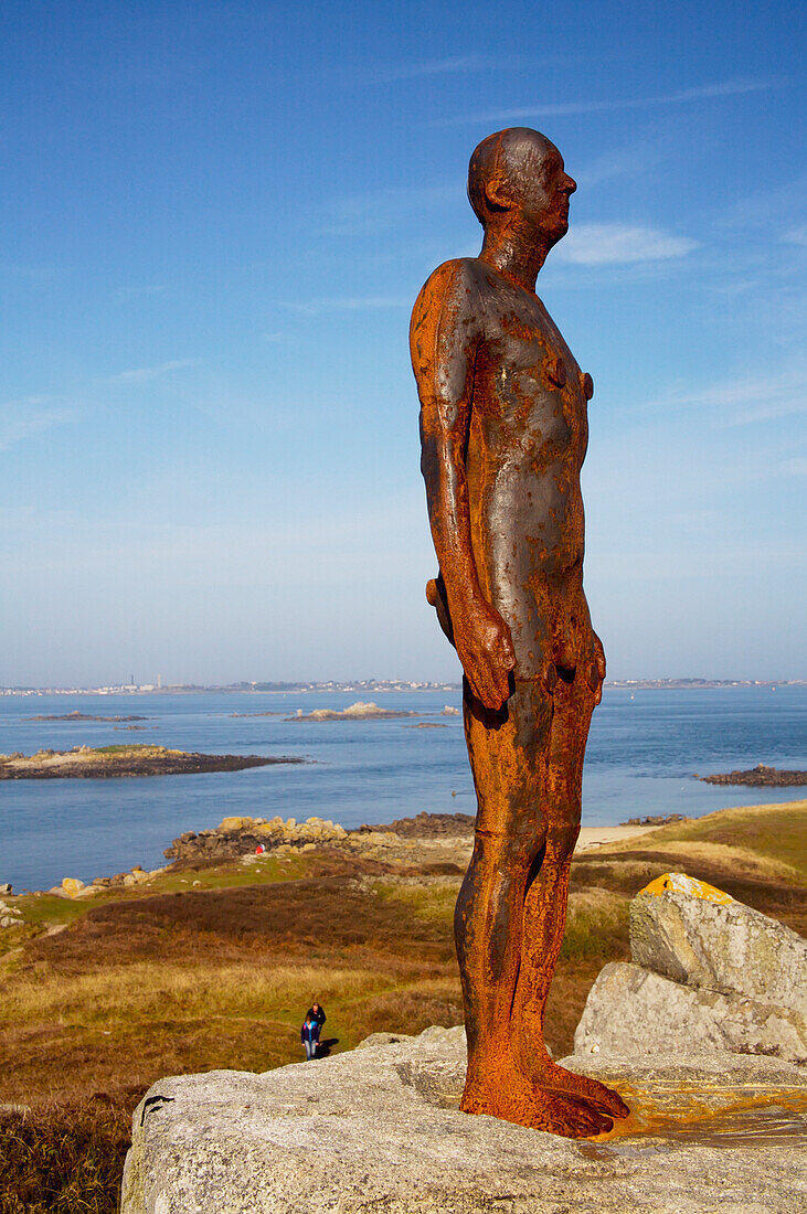 Sculpture on rocky beach, Herm, Channel Islands, England