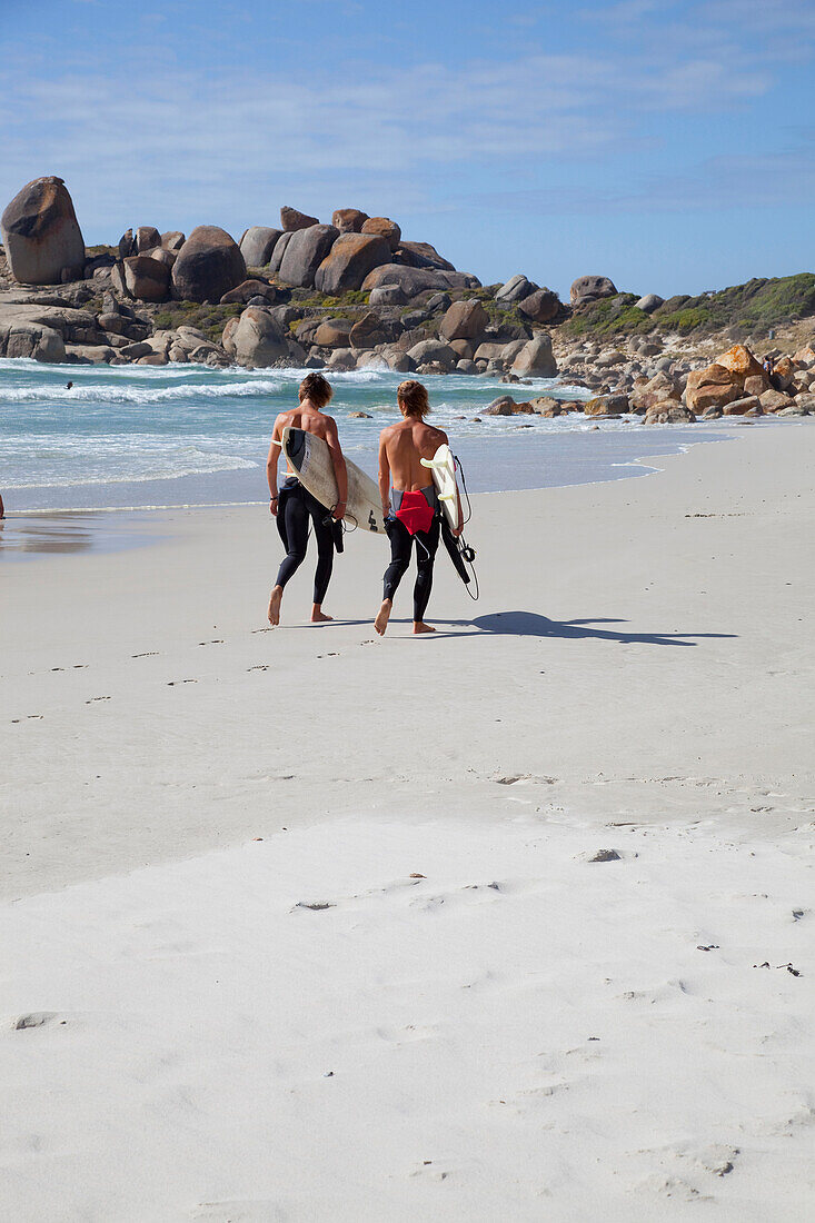 South Africa, Cape Town, Surfers on beach, Llandudno