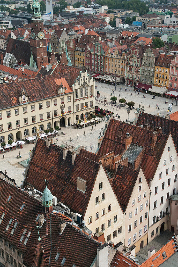 Poland, View from spire of St. Elizabeth's Church onto Market Square, Wroclaw