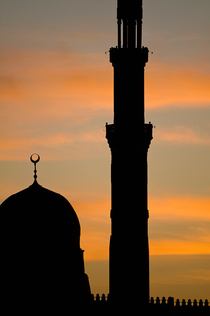 Silhouette of mosque at dawn, Aswan, Egypt