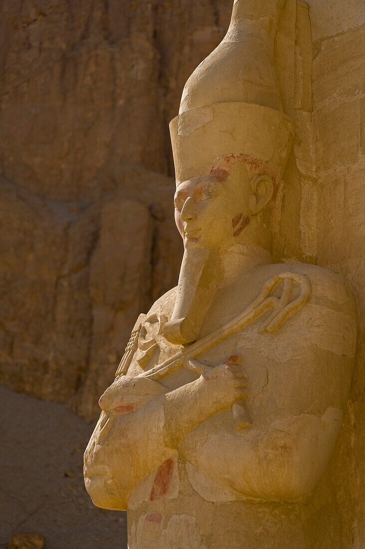 Osiris statue at portico of Upper Terrace to Mortuary Temple of Hatshepsut, Deir el-Bahri, Luxor, Egypt