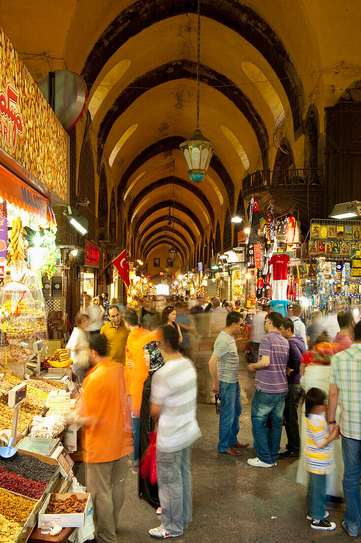 Crowds of people in Egyptian Bazaar, Istanbul, Turkey