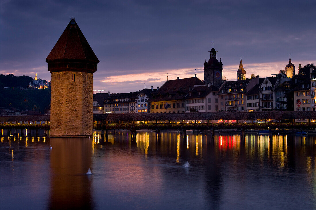 Chapel Bridge Dusk, Lucerne, Switzerland