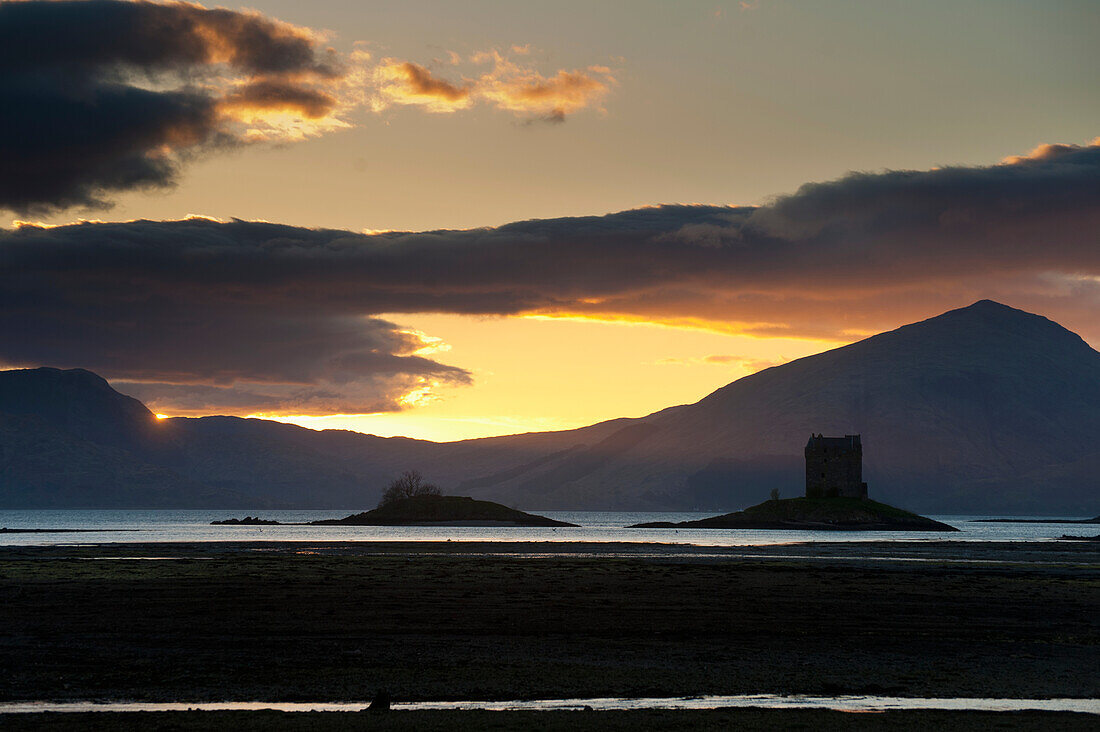 Castle Stalker at dusk, Appin, Argyll and Bute, Scotland, UK