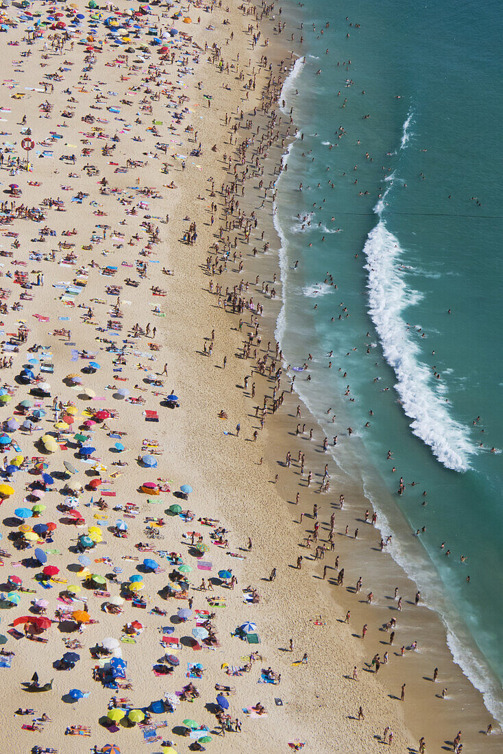 Nazare Beach seen from the old village of Sitio on top of the cliff, Nazare, Estremadura Province, Portugal