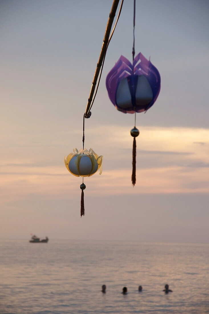 Traditional lanterns hanging above sea, Phu Quoc island, Vietnam