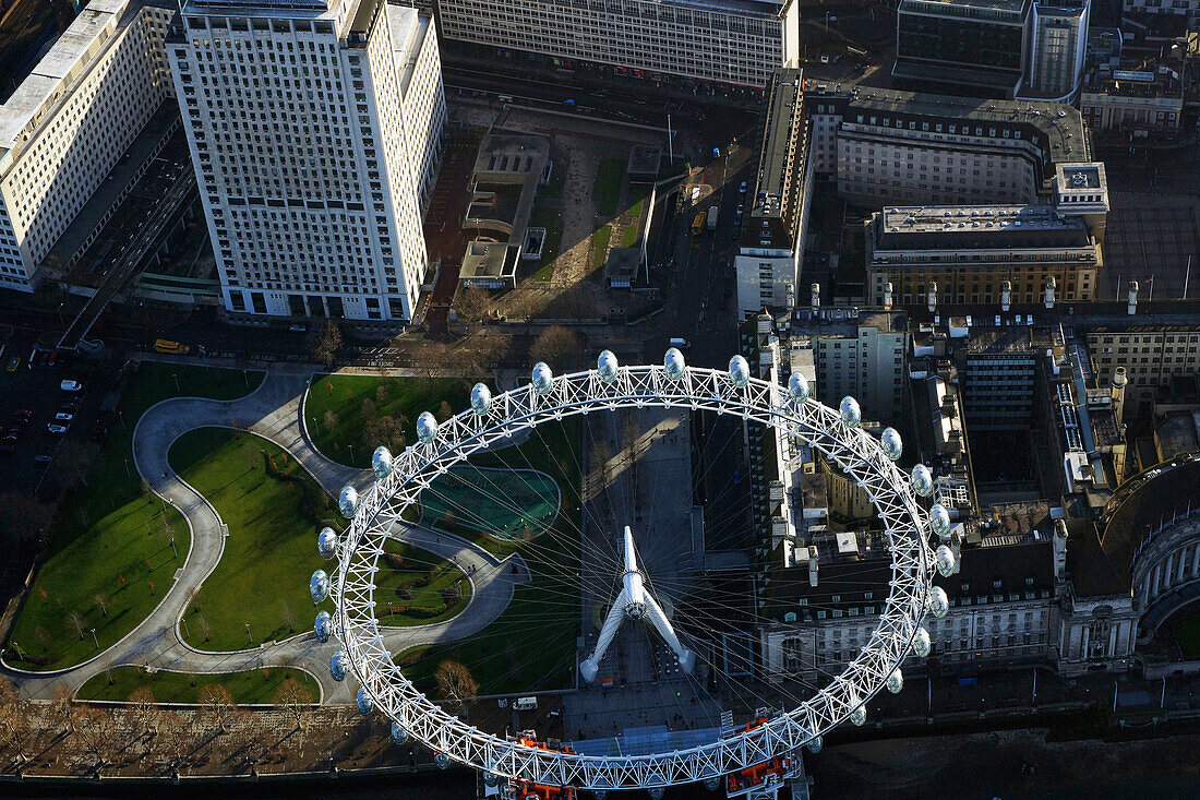 Aerial view of London Eye, London, England, UK