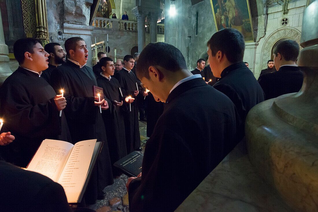 Armenian daily procession in Church of Holy Sepulchre, Old City, Jerusalem, Israel
