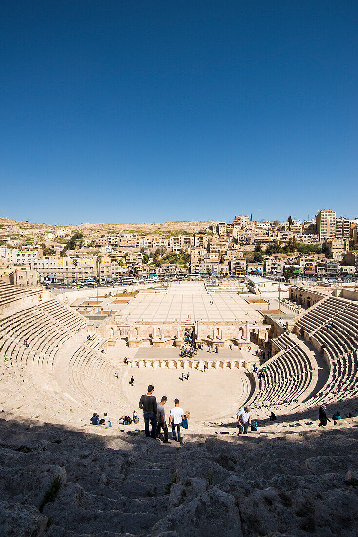 View over Roman Amphitheatre to Citadel Hill, Amman, Jordan, Middle East