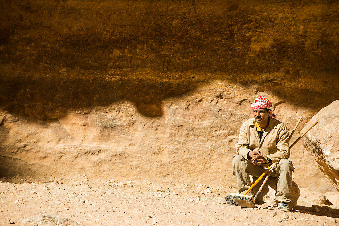 Worker having a break, Petra, Jordan, Middle East