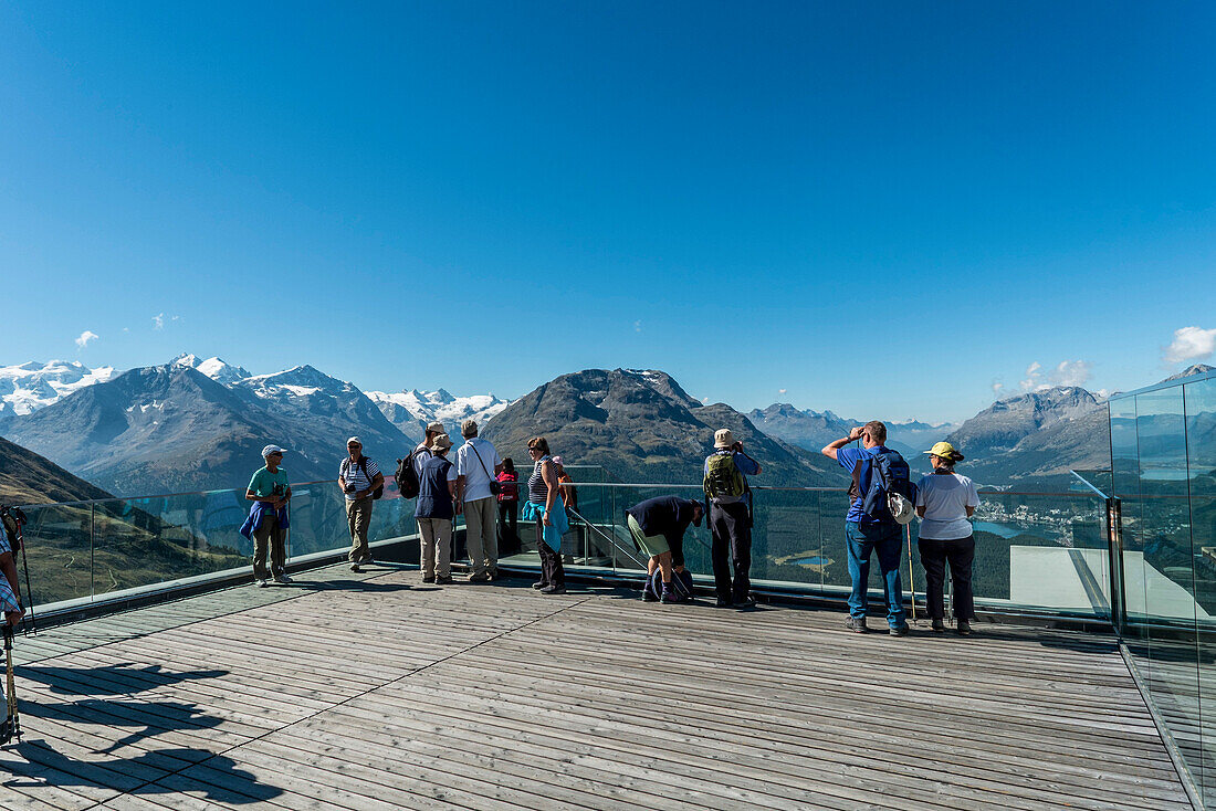Aussichtsplattform, Muottas Muragl, Pontresina, Oberengadin, Graubünden, Schweiz