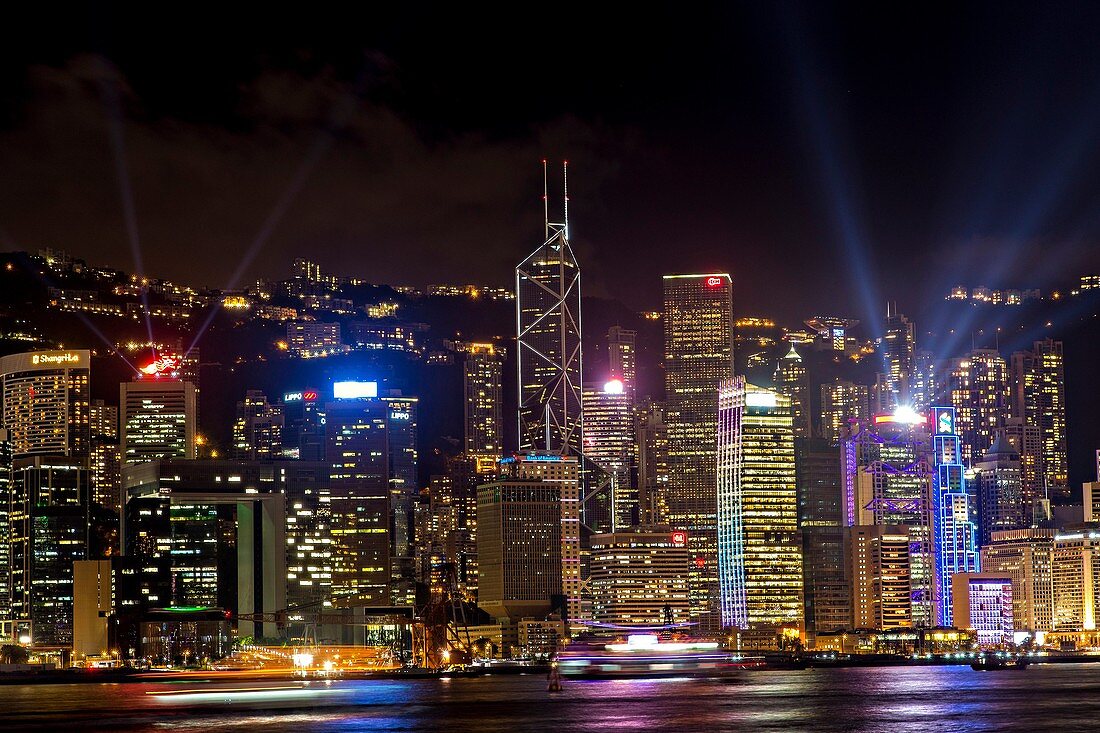 Night skyline of Central District and Victoria Harbour Hong Kong
