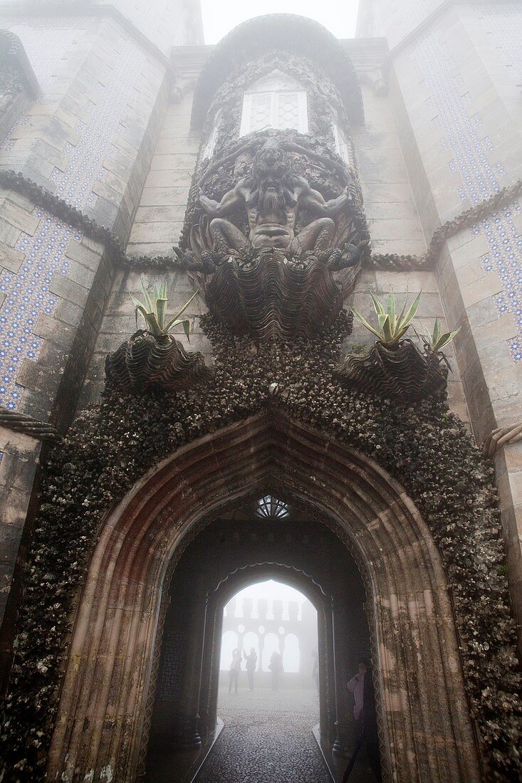 The Newt, porch allegorical world creation, figure half man - half fish  Pena Palace in Sintra, Lisbon, Portugal, Europe