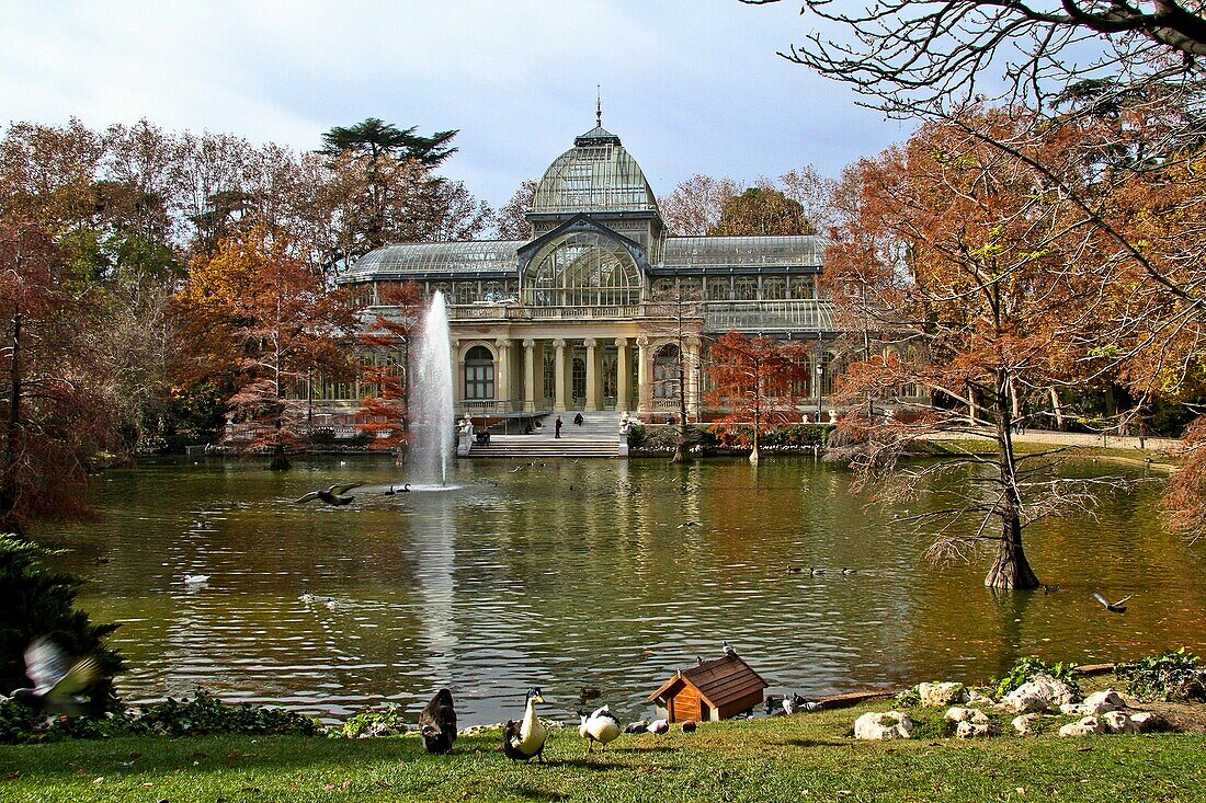 Glass Palace at Retiro Park in Autumn, Madrid, Spain
