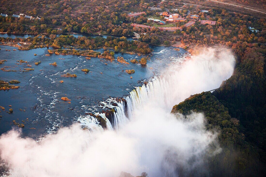 Victoria Falls from the air in the afternoon