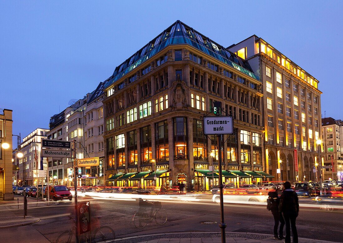 Fassbender&Raush Chocolatiers,Gendarmenmarkt,Mohrenstrasse and Charlottenstrasse corner at nightBerlin,Germany